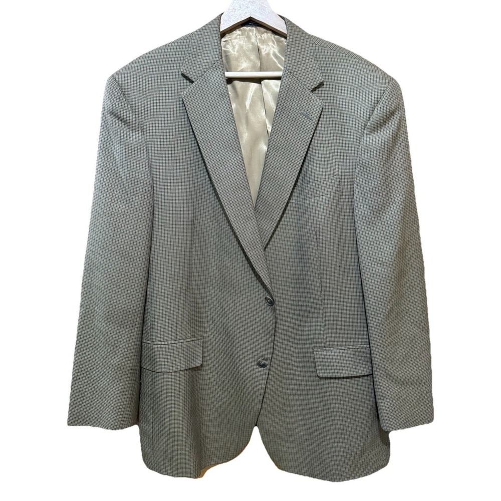 Hart Schaffner Marx 44R Gold Blue Gray Check Wool USA Jacket Blazer Sport Coat